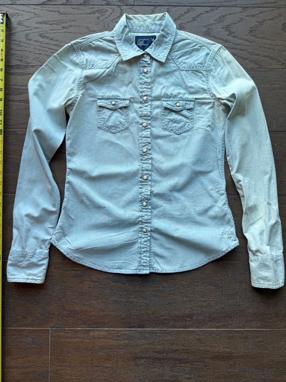 American Eagle Light Blue Snap Button Western Shirt XS 100% Cotton
